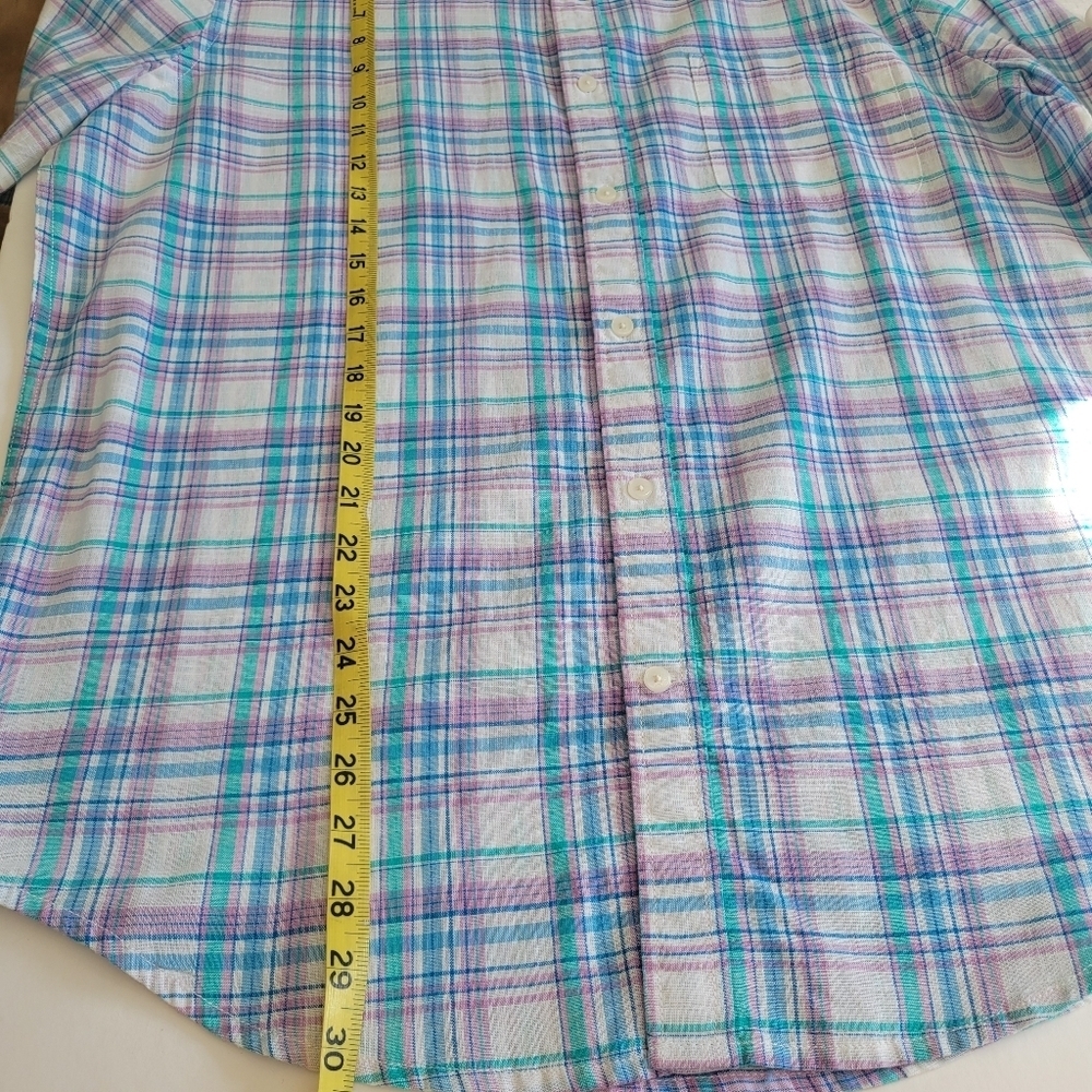 New St. John's Bay Madras Linen Mens Classic Fit Short Sleeve Button-Down Shirt. - Picture 7 of 7